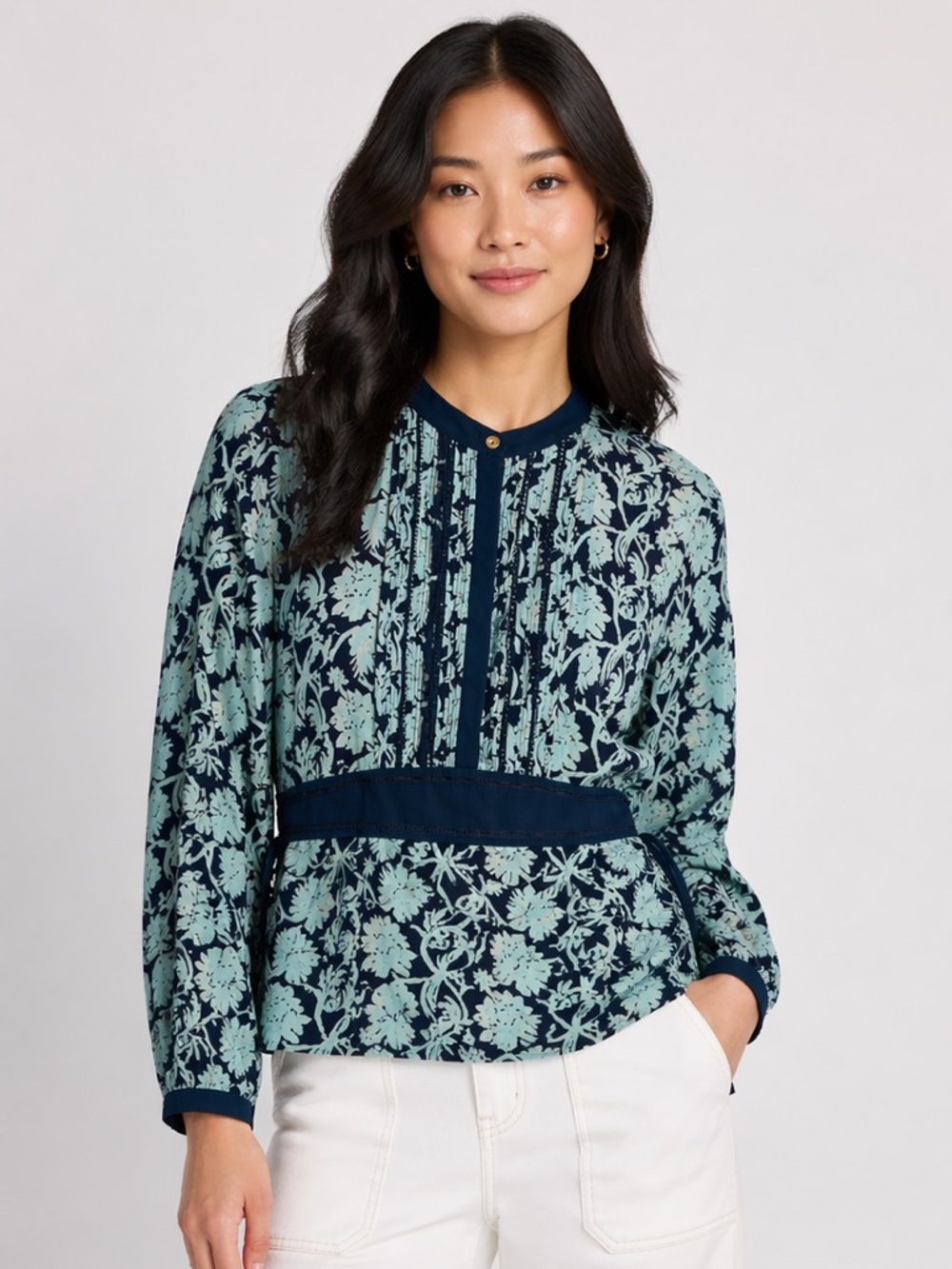 Tory Burch Teal & Navy Silk Floral Kimono Tunic Blouse Boho Luxury Size 2